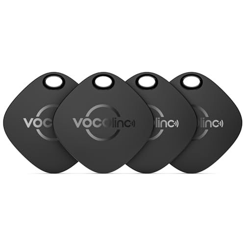 VOCOlinc エアタグ 紛失防止タグ- (4 個) Appleの「探す」 (iOSのみ対応), スマートタグ 忘れ物防止 タグ 超薄(0.75 cｍ) Bluetooth トラッカー 探し物（鍵、荷物用）電池交換可能 軽量 黒送料無料