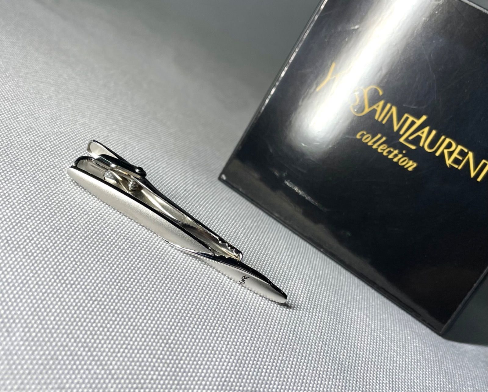 美品 YVES SAINT LAURENT イヴサンローラン YSLロゴ 鏡面&艶消しスターリングシルバー925 ヴィンテージネクタイピン タイピン タイバー