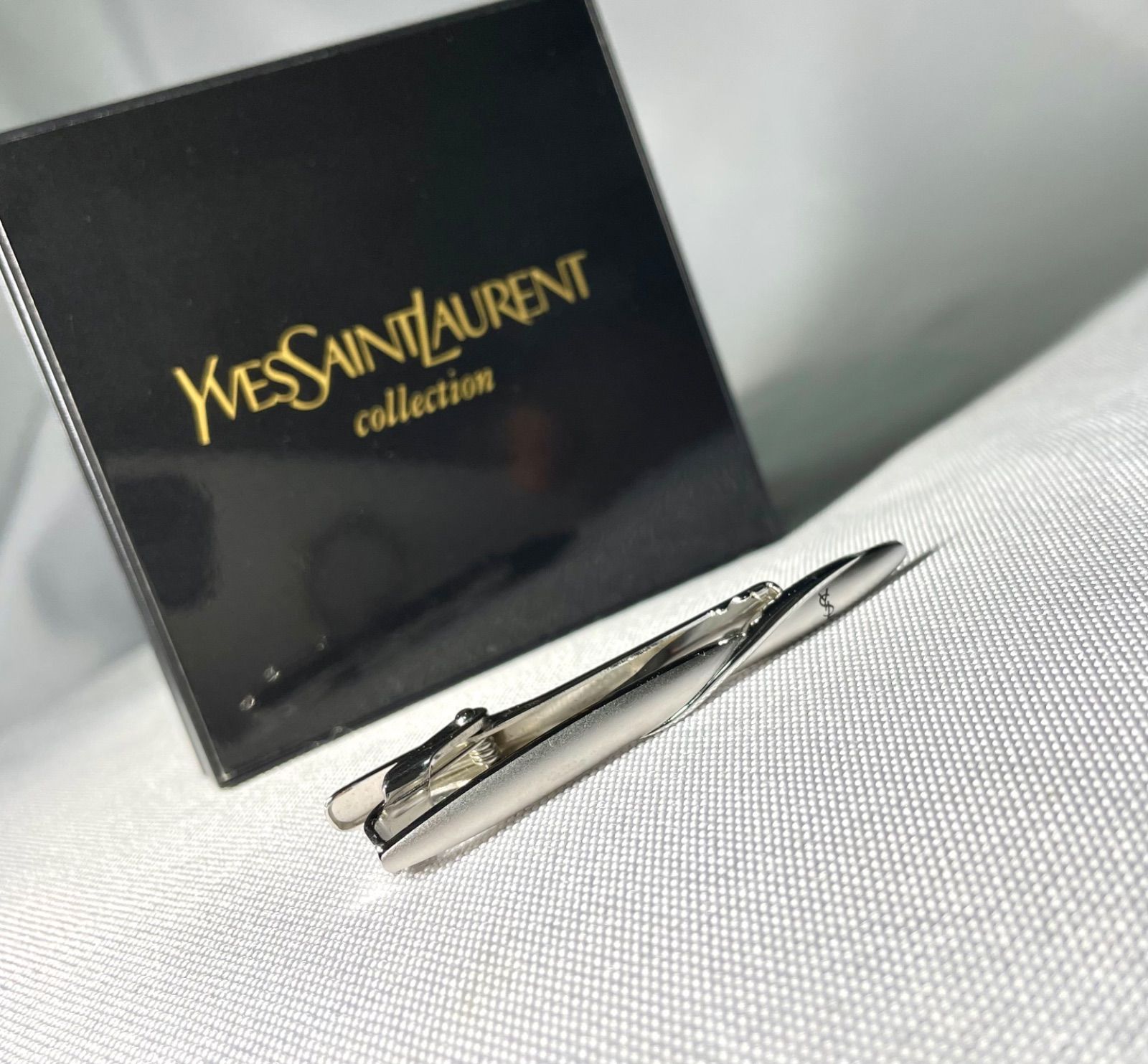 美品 YVES SAINT LAURENT イヴサンローラン YSLロゴ 鏡面&艶消しスターリングシルバー925 ヴィンテージネクタイピン タイピン タイバー