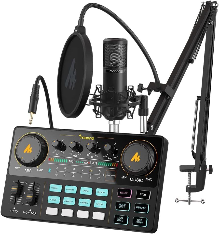 MAONO オーディオミキサー オーディオインターフェース Mixer ポッドキャストステレオミキサー 3.5mmオーディオインターフェース ポータブル コンパクト 配信機材 25MMラージカプセルマイク付き YouTube Tiktok F 1c1594a6