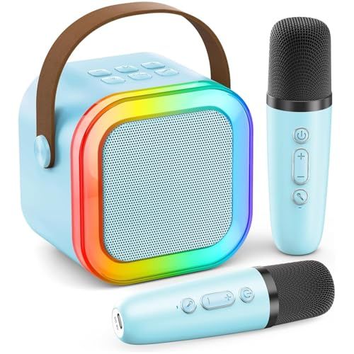 MonoKi カラオケセット Bluetooth5.3 スピーカー ワイヤレス マイク 2本 カラオケ家庭用 PAセット karaoke カラー RGB LEDライト 家庭の集まり、誕生日パーティー、カラオケなどのエンターテイメントに適してい 30b06b7e