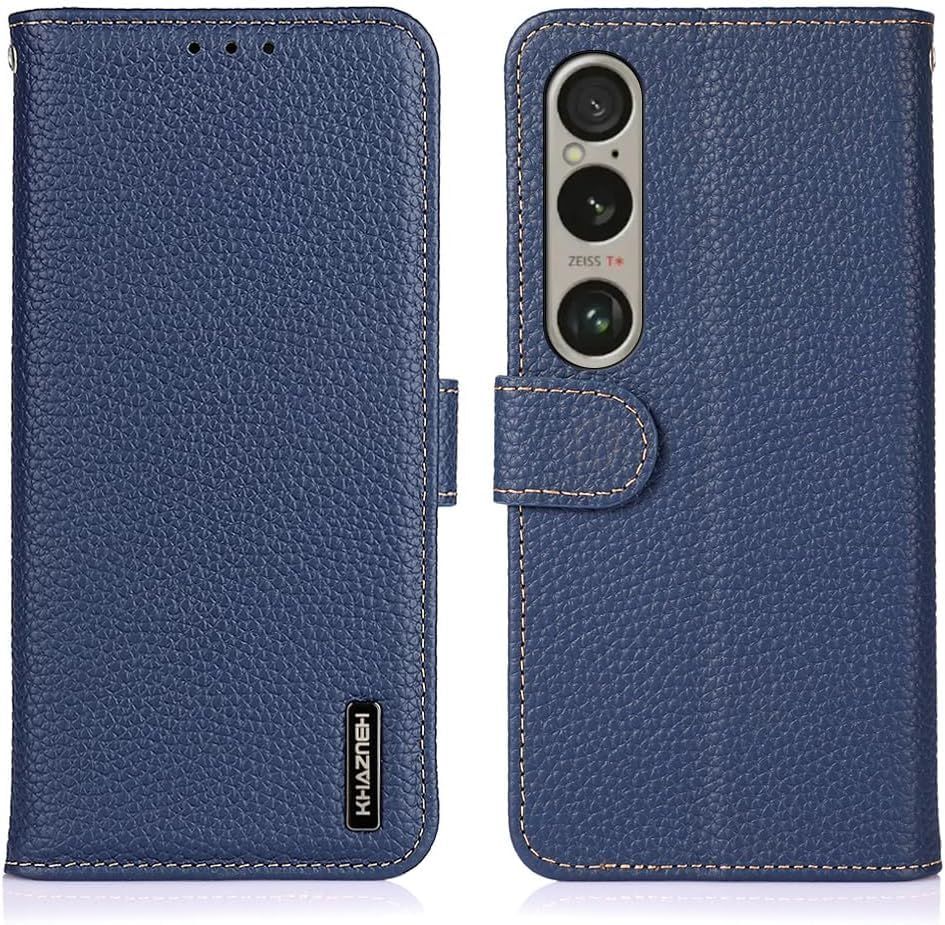 for Xperia 1 VII ケース 手帳型 本革 1 vii マーク7 SO-51F/XQ-FS44/SOG15 カバー 本革 財布型 シュリンクカーフレザー 高級本皮 ライチ柄 良い触り心地 サイドマグネット式 2枚カード収納 横置き 36f1fdd7