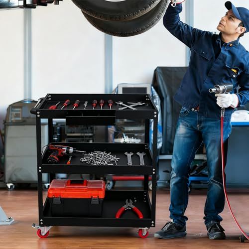 ツールワゴン キャスター付 3段 グレー 大型 幅77.5CM×奥行48.5CM×高さ88CM - 耐荷重210KG スチール製 業務用 ツールカート ガレージ 整備工場 【レギュラータイプ】ts 000b4250｜その他