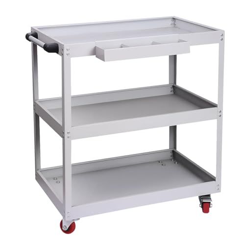 ツールワゴン キャスター付 3段 グレー 大型 幅77.5CM×奥行48.5CM×高さ88CM - 耐荷重210KG スチール製 業務用 ツールカート ガレージ 整備工場 【レギュラータイプ】ts 000b4250｜その他