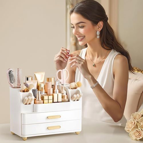 hblife 収納ボックス ケース 大容量 ペン立て 化粧品ケース メイクボックス コスメボックス 強い耐久性 整理簡単 引き出し小物入れ おしゃれ ジュエリーボックス 卓上 人気ギフト コスメ・メイク用品の整理収納 デスクオーガナイザーas b42eed76