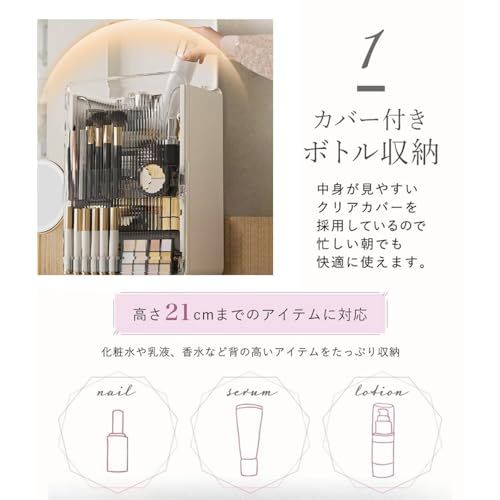 メイクボックス コスメ収納 組立不要 防塵 引き出し付き 大容量 クリア透明 マグネットゲートです 両開きドア 滑り止め足付 仕切りあり アクセサリーケース 女性へのギフト向け 縦縞デザイン ホワイトas 9f4550a7
