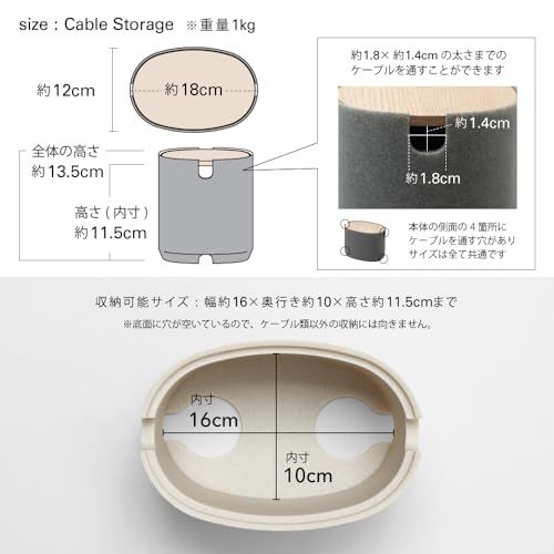 ideaco (イデアコ) ケーブル ボックス 卓上 幅18?奥行12?高さ13.5cm Oval Box Cable Storage stone sand gray/オーバルボックス コード収納 ストーンサンドグレーas a2cba11a ideaco (イデアコ) ケーブル ボックス 卓上 幅18?奥行12?高さ13.5cm Oval Box Cable Storage stone sand gray/オーバルボックス コード収納 ストーンサンドグレーas a2cba11a