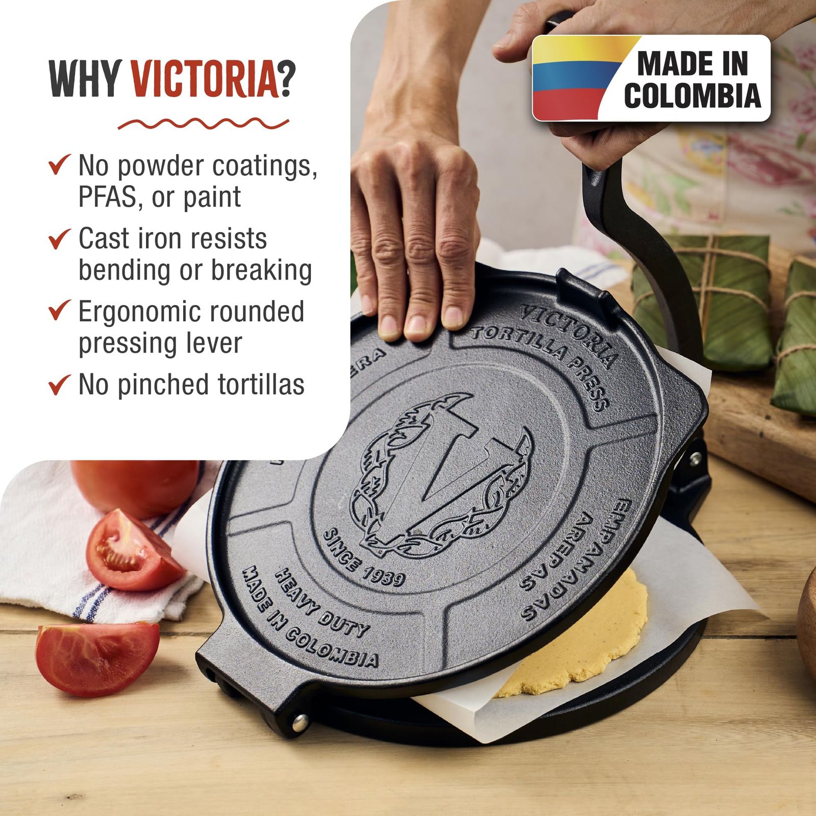 【VICTORIA】鋳鉄製 トルティーヤプレス 25cm コロンビア製 説明書付 新品 【VICTORIA】 HD10インチ トルティーヤプレス 25cm 鋳鉄 【 日本