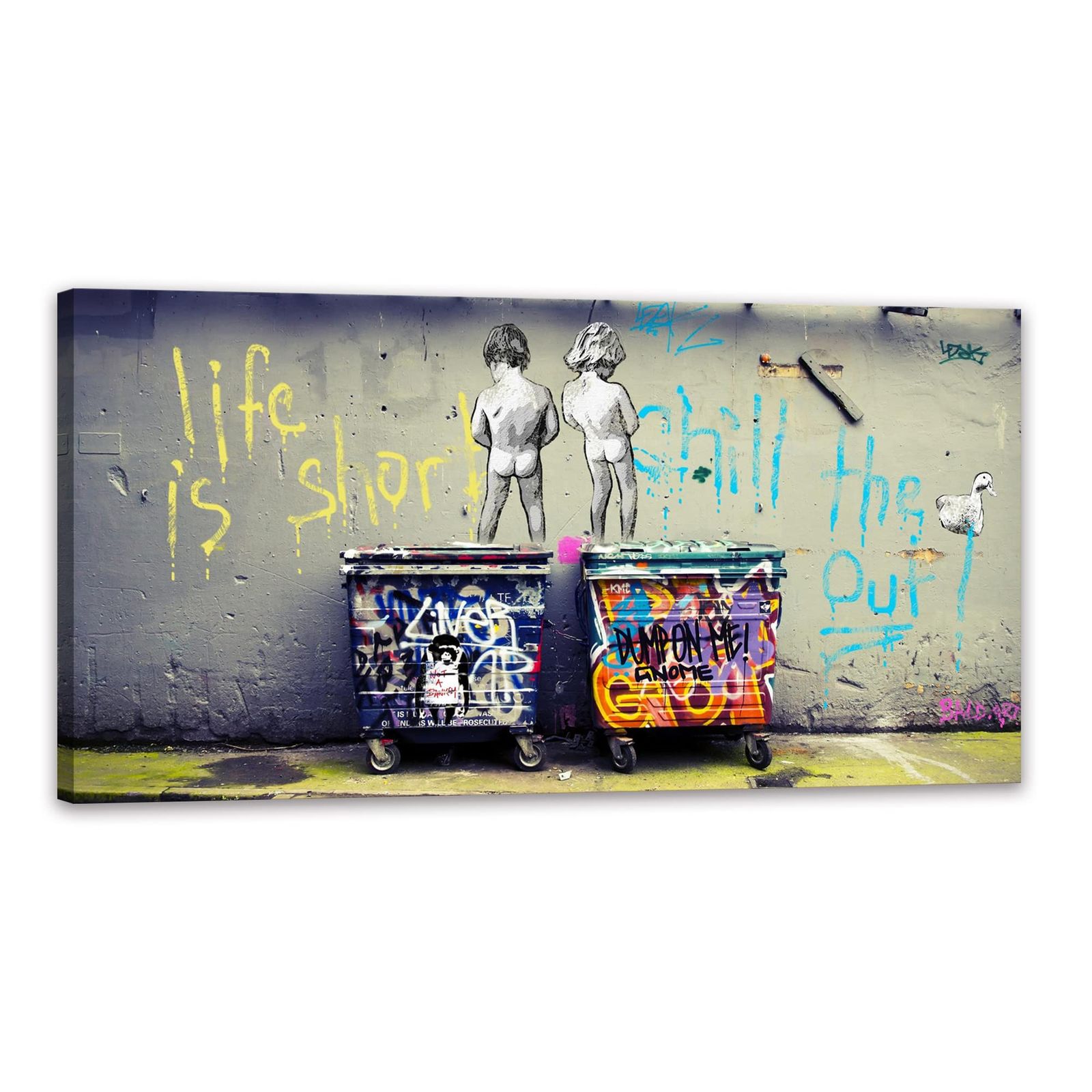 新品 バンクシー 長 横 おもらしっ子 ストリート アートパネル 大型 banksy ポスター 絵画 壁掛け 部屋飾り お風呂 玄関 木枠付きの完成品 (40x80cm)