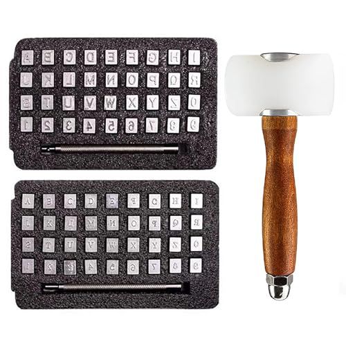Saki&Masa 刻印セット 36本セット 打刻印 3.5mm 6.5mm アルファベット 数字 英字 レザークラフト 革細工 DIY 金属打刻 手作り 工具 収納ケース付き (2種 ハンマー)送料無料