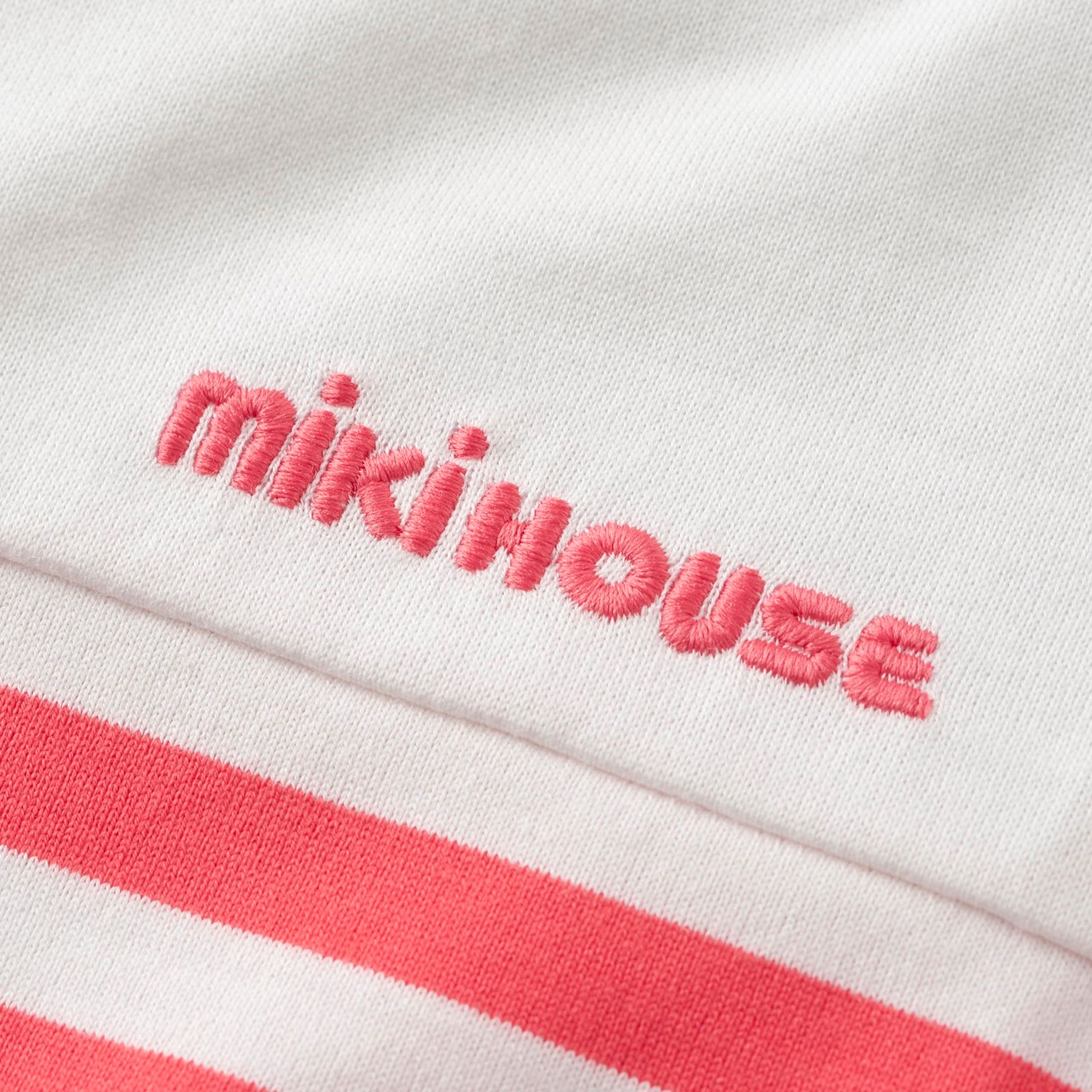 新品 [ミキハウス] 半袖Ｔシャツ ボーダー ロゴ シンプル 日本製 男の子 女の子 ベビー キッズ 子供服 通園 通学 10-5251-680 90cm コーラルピンク