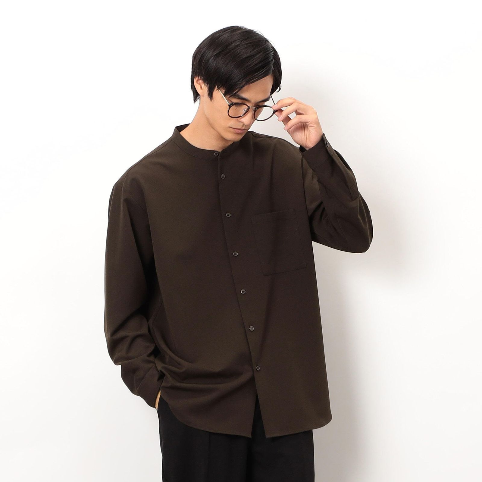 新品 [コムサイズム] ウールライク バンドカラー 長袖シャツ 47-30IM01-205 ブラウン M