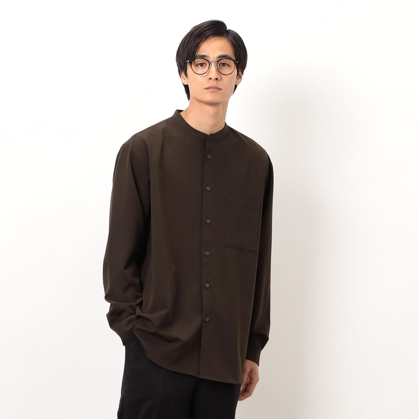 新品 [コムサイズム] ウールライク バンドカラー 長袖シャツ 47-30IM01-205 ブラウン M