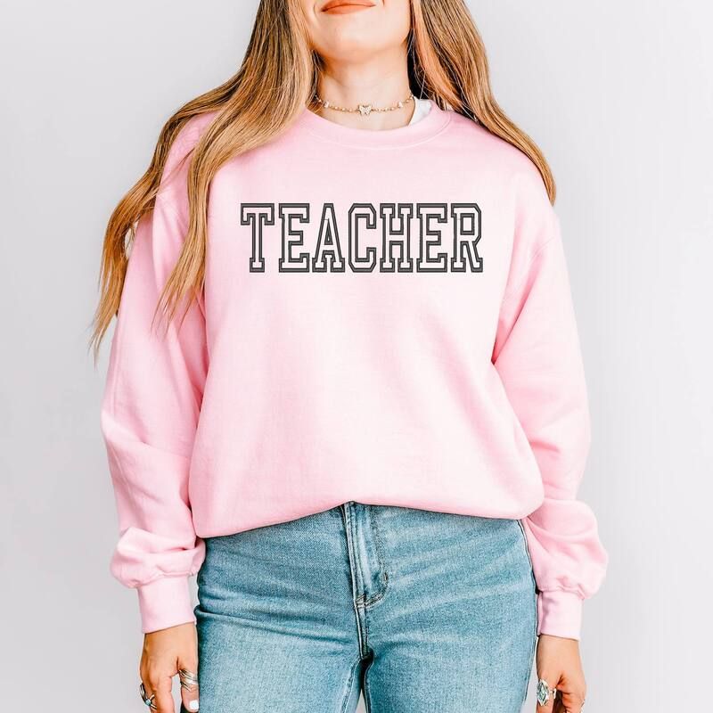 Simply Sage Market レディース トップス Tシャツ スウェット 刺繍 Simply Sage Market Embroidered Teacher Outline Sweatshirt Light Pink ピンク