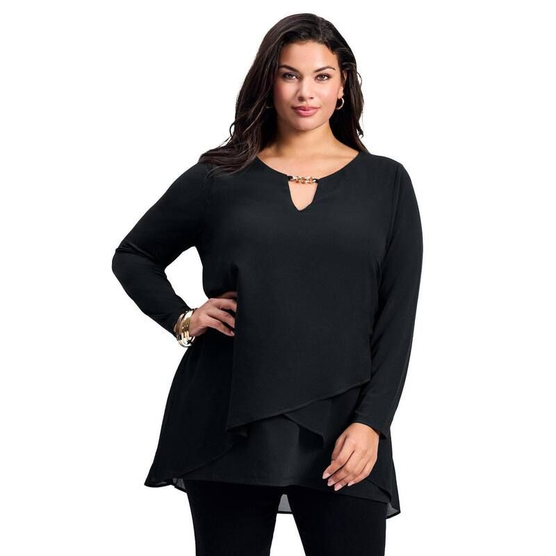 アベニュー レディース トップス Tシャツ プラスサイズ オーバーレイ Avenue Womens Plusize Fantasia Overlay Chain Tunic Black ブラック 12,395円