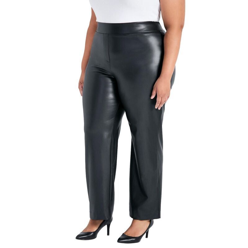 アベニュー レディース ボトムス カジュアルパンツ ワイドレッグ プラスサイズ レザー フェイクレザー Avenue Womens Plusize Tessa Faux Leather Wide Leg Pant Black ブラック