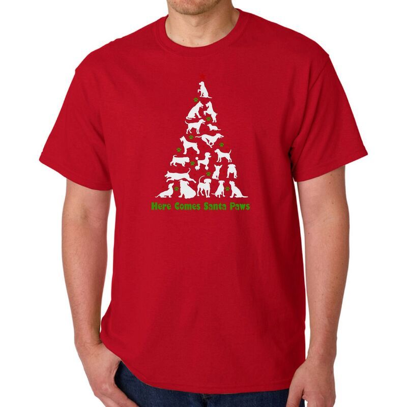 エルエーポップアート メンズ トップス Tシャツ LA Pop Art Here Comesanta Paws Mens Word Artshirt Red レッド