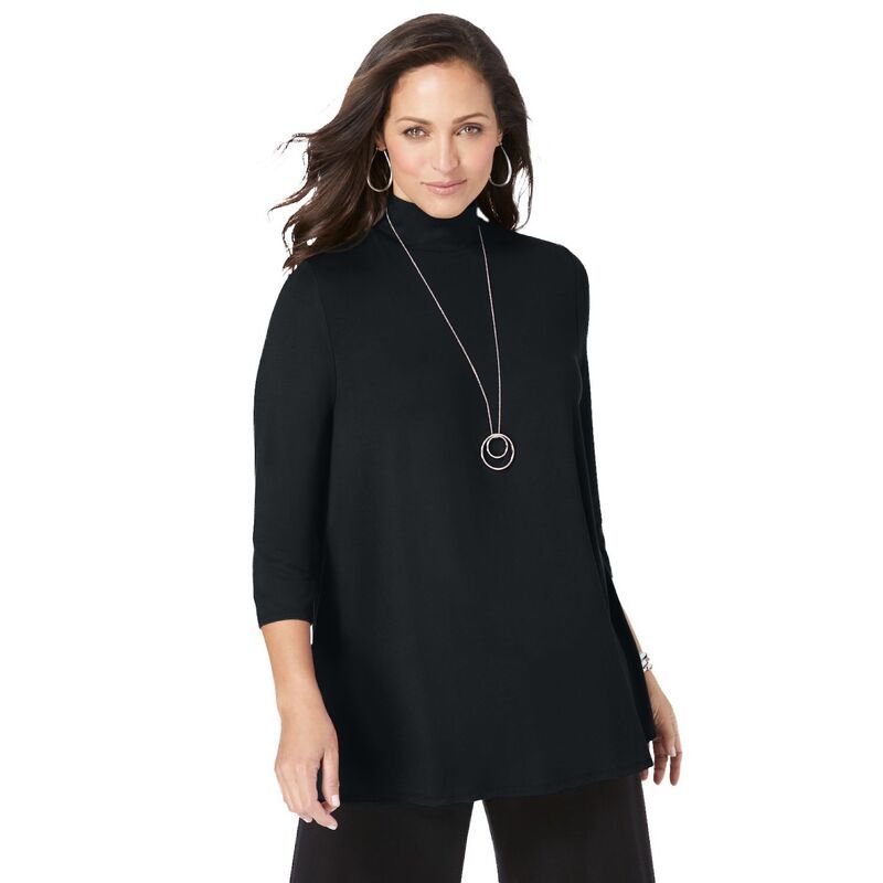 ジェシカロンドン レディース トップス Tシャツ タートルネック プラスサイズ Jessica London Womens Plusize Turtleneck Swing Tunic Black ブラック