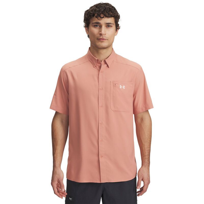アンダーアーマー メンズ トップス Tシャツ ダウン Mens Under Armour UPF 30 Driftide 20 Fitted Performance Short Sleeve ButtonDown Shirt Canyon Pink ピンク