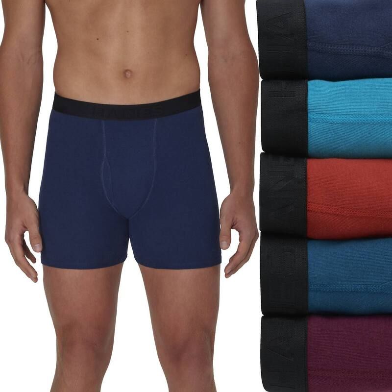 ヘインズ メンズ アンダーウェア ボクサーパンツ Mens Hanes 5Pack Ultimate Ringer Style MoistureWicking Boxer Brief Underwear Blue Orange Assorted ブルー