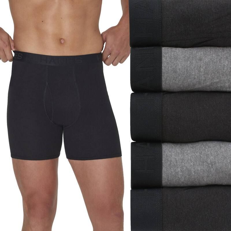 ヘインズ メンズ アンダーウェア ボクサーパンツ Mens Hanes 5Pack Ultimate Ringer Style MoistureWicking Boxer Brief Underwear Black Gray ブラック