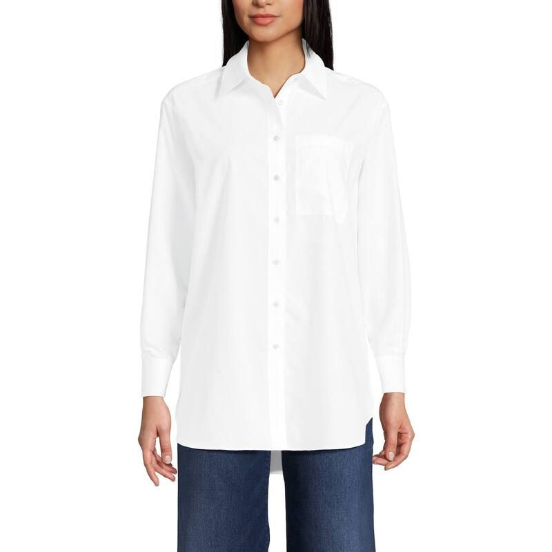 ランズエンド レディース トップス Tシャツ Womens Lands End Oversized No Iron Tunic with Statement Collar Shirt White ホワイト
