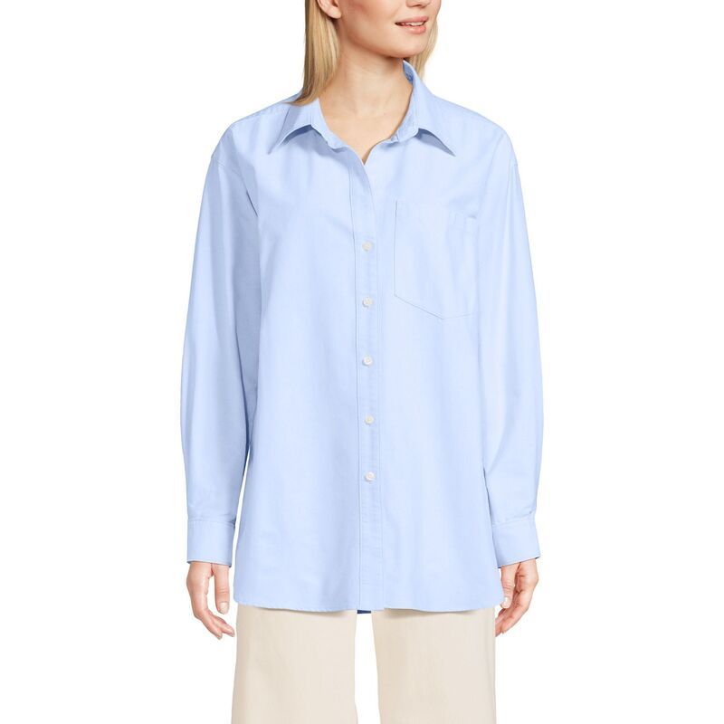 ランズエンド レディース トップス Tシャツ オックスフォード Womens Lands End Oversized Oxford Button Front Shirt Clear Blue Sky ブルー