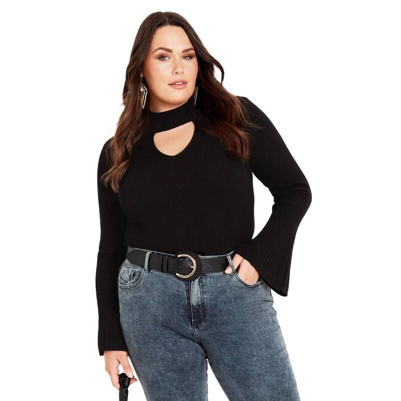 アベニュー レディース アウター ニット・セーター プラスサイズ リブ Avenue Womens Plusize Zoe Ribbed Knit Sweater Black ブラック