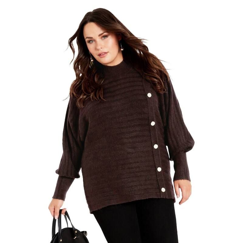 アベニュー レディース アウター ニット・セーター アシンメトリー プラスサイズ Avenue Womens Plusize Beatasymmetrical Button Knit Sweater Espresso