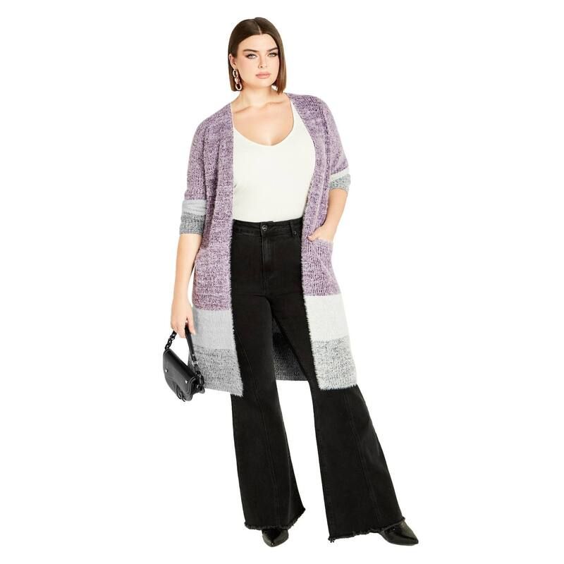 アベニュー レディース アウター ニット・セーター プラスサイズ カーディガン Avenue Womens Plusizelise Color Blocknitted Cardigan Plum プラム