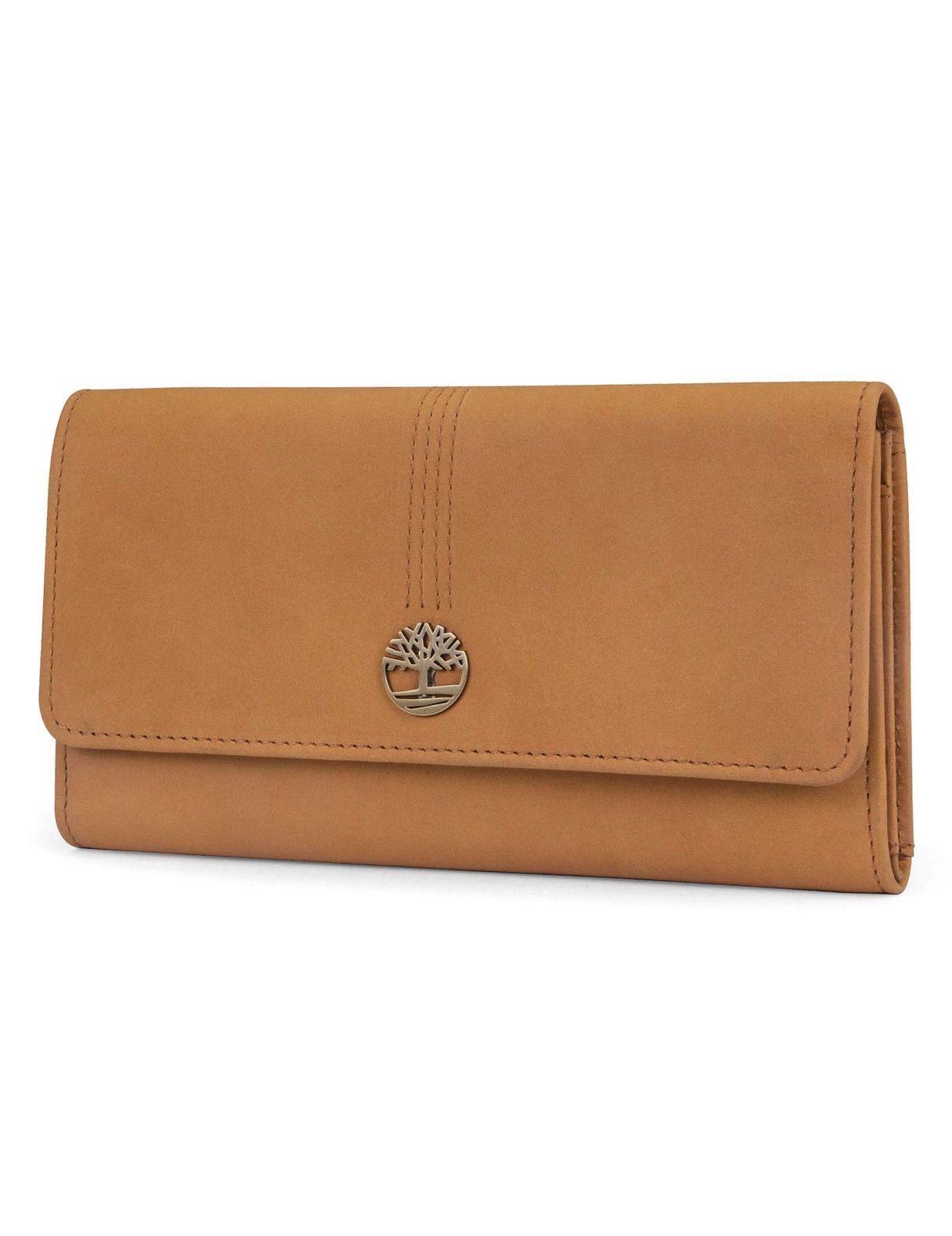 新品 Timberland Womens Leather RFID Flap Wallet Clutch Organizer ベージュ One Size