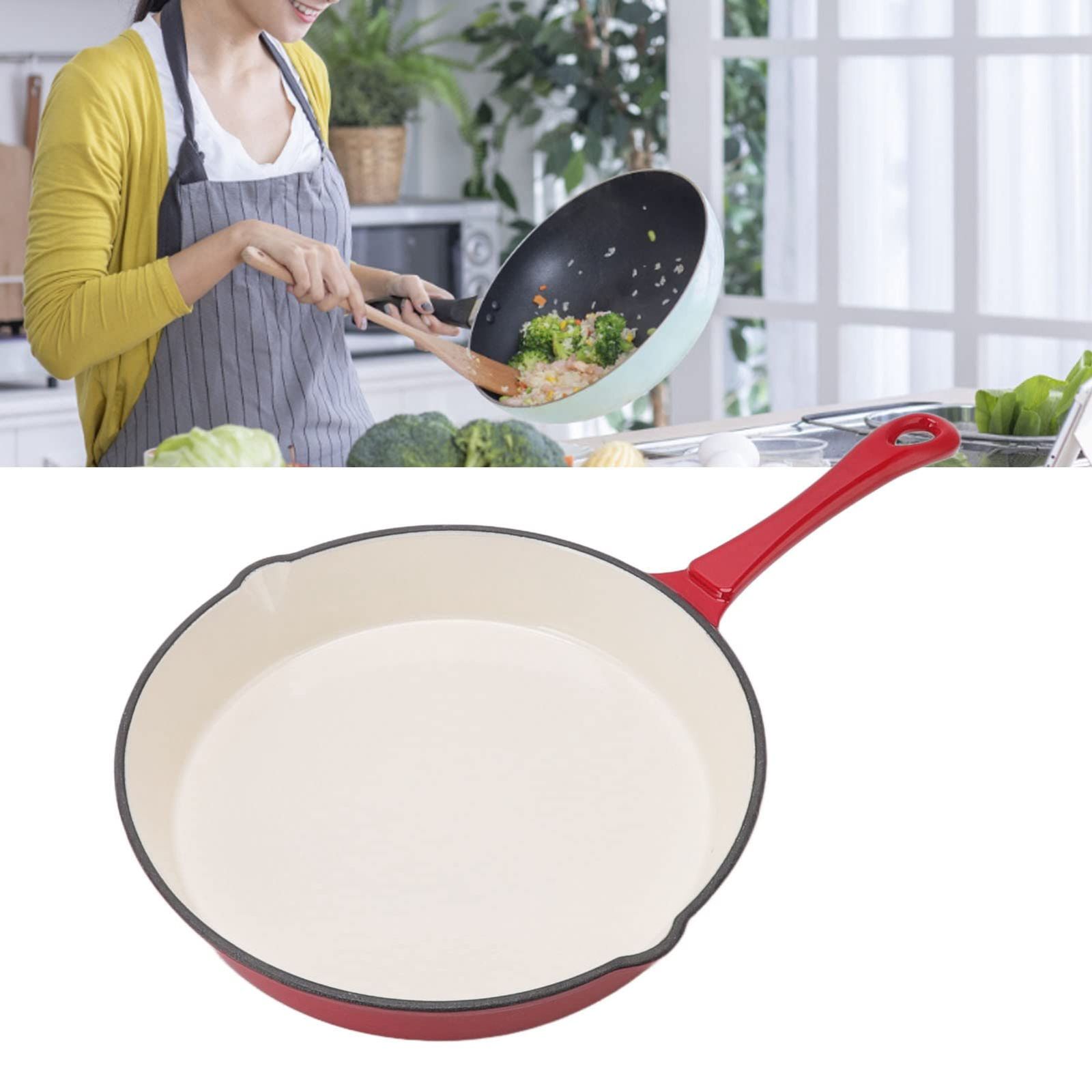 新品 鋳鉄パン、ホーロー鋳鉄スキレット鋳鉄ポット25cm直径ホーローフライパン、鋳鉄キッチンフライパン、ライイング用ロングハンドル付き調理スキレット、