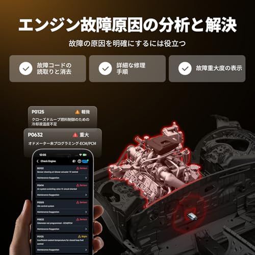 TOPDON OBD2 診断機 CARPAL 、iOS および Android 用全システムの故障診断機、車両健康チェック、6 つの特殊リセット機能、obd2車検チェック、修理ガイド、パフォーマンステスト ベンツ/b.m.w/VW/ブージョン 77fc5439