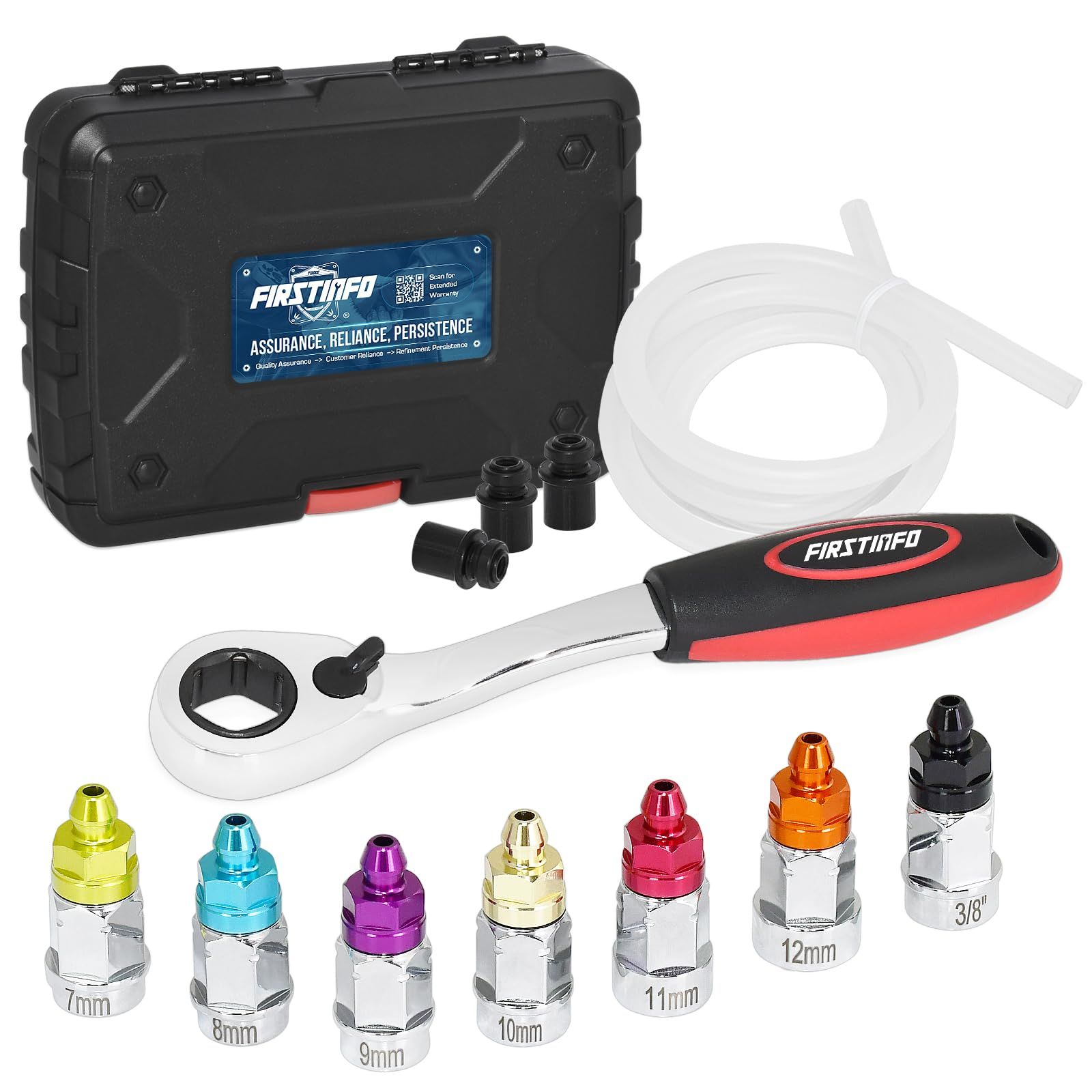 良匠 FIRSTINFO TOOLS ブレーキブリーダーホース＆ワンウェイバルブ内蔵レンチ7本 ブレーキブリーダーレンチセット 交換用オイルシール３個付so e6f46fe7