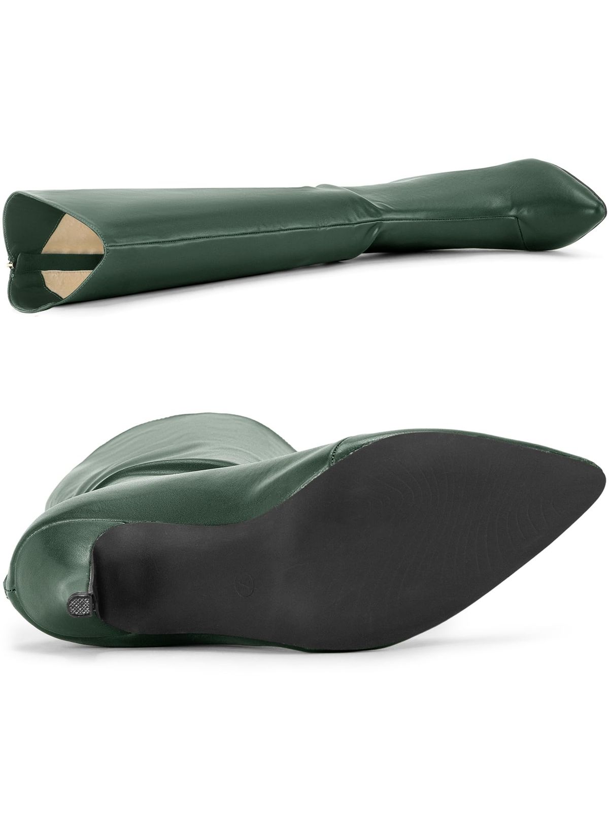 新品 [Allegra K] レディース ポインテッドトゥ スティレットヒール ニーハイブーツ コスプレ ダーク緑 25.5cm