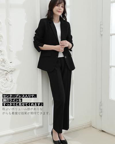 [Yino] イノ スーツ レディース セットアップ パンツスーツ 2点セット ジャケット＋ストレートパンツ ウエストゴム 洗える 着?せ おしゃれ フォーマル 通勤 入学式 卒業式 面接 通年(沖縄・離島の方発送不可）) d1e10c8a