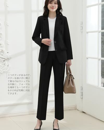 [Yino] イノ スーツ レディース セットアップ パンツスーツ 2点セット ジャケット＋ストレートパンツ ウエストゴム 洗える 着?せ おしゃれ フォーマル 通勤 入学式 卒業式 面接 通年(沖縄・離島の方発送不可）) d1e10c8a