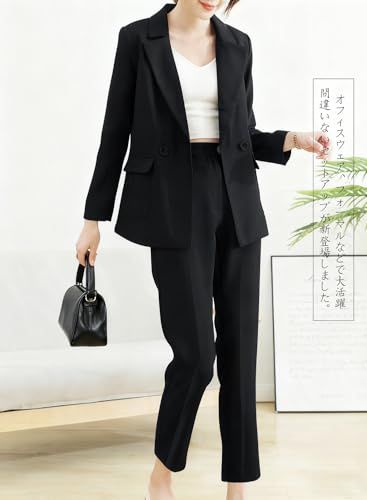 [Ladyangel] スーツ 上下 2点セット レディース パンツスーツ スーツ ジャケット パンツ セットアップ 九分丈 カジュアル フォーマル 着痩せ おしゃれ シンプル ファッション お出掛け 通勤 入学式 卒業式 面接(沖縄・離島の 53e8a283