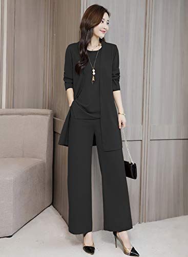 [Ｓｕｅｅｙａ] セットアップ レディース パンツスーツ 3点セット シフォン カーディガン パンツドレス ゆったり 大きいサイズ 体型カバー カジュアル お洒落 シンプル フォーマル 上品 通勤 ママ 普段着 秋 冬(沖縄・離島の方発送不可 39664c43