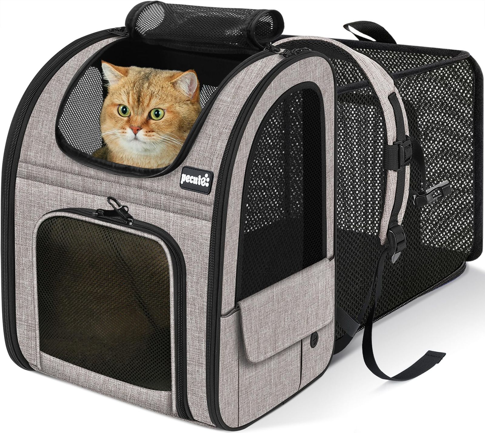 ペキュート Pecute ペット キャリーバッグ 猫用 犬用 リュック メッシュ窓 通気性 拡張可能 2WAY ペットハウス ケージ 折り畳み お出かけ ドライブ 旅行 通院 防災 避難用 キャリー カーキ(沖縄・離島の方発送不可)) a7f57e32