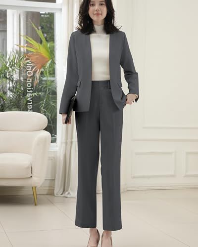 [Ladyangel] スーツ レディース フォーマル セットアップ パンツスーツ 大きいサイズ ビジネス カラーレス ジャケット テーパードパンツ ウエストゴム 洗える 女性 リクルート 卒業式 入学式(沖縄・離島の方発送不可）) 8595facf