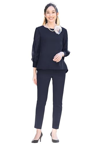 [ELENA] エレナ レディース 洗える スーツ 2点セット 袖レーストップス テーパードパンツ 防シワ ママ 通勤 ビジネス オフィスカジュアル OL (210538)(沖縄・離島の方発送不可）) 5b6e7c47