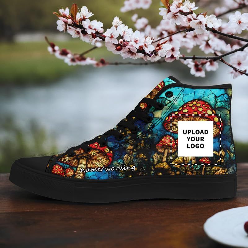 新品 [CoolCustomize] 魔法の茸 ハイカットスニーカー ゴシックデザイン キャンバスシューズ メンズ レディース