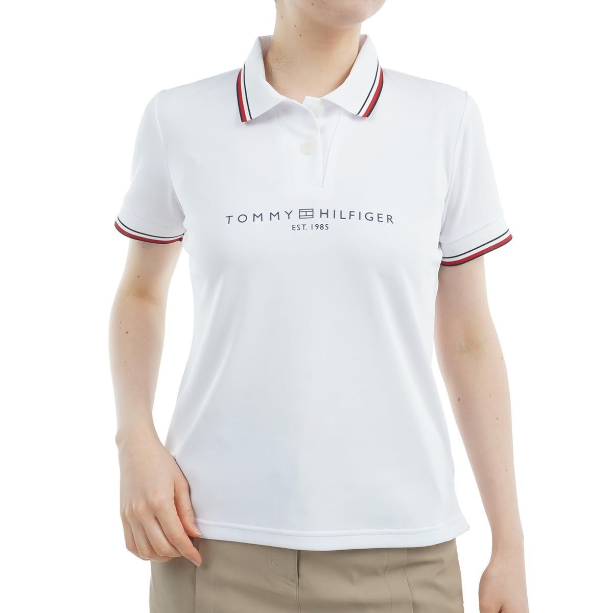 新品 TOMMY HILFIGER GOLF(トミーヒルフィガー ゴルフ) フロントロゴ ホワイトカラー半袖ポロシャツ THLA531