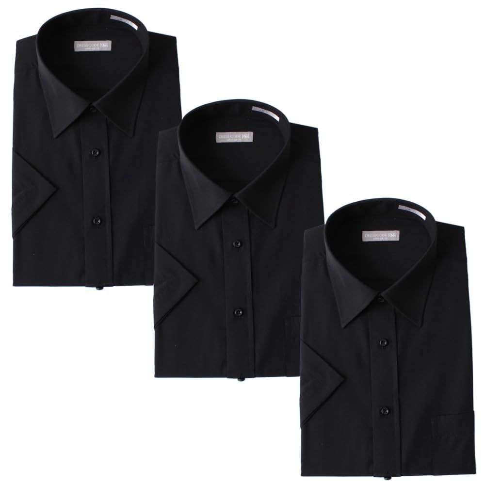 新品 [DRESSCODE101(ドレスコード101)]形態安定 ワイシャツ メンズ(黒 セット 3枚) 選べる半袖・長袖 S M L LL 3L 大きいサイズ ユニフォーム 飲食 黒シャツ メンズ 半袖 黒シャツ レギュラー3枚 日本 5L (日本サイズ5L