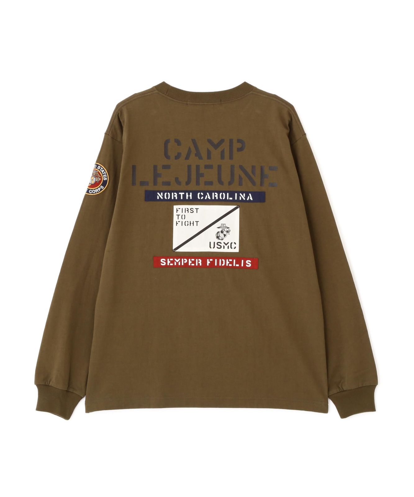新品 [Avirex] [アヴィレックス] CAMP LEJEUNE PATCHED L/S T-SHIRT キャンプレジューン パッチ 長袖 Tシャツ メンズ M 310 オリーブ 783-5230028