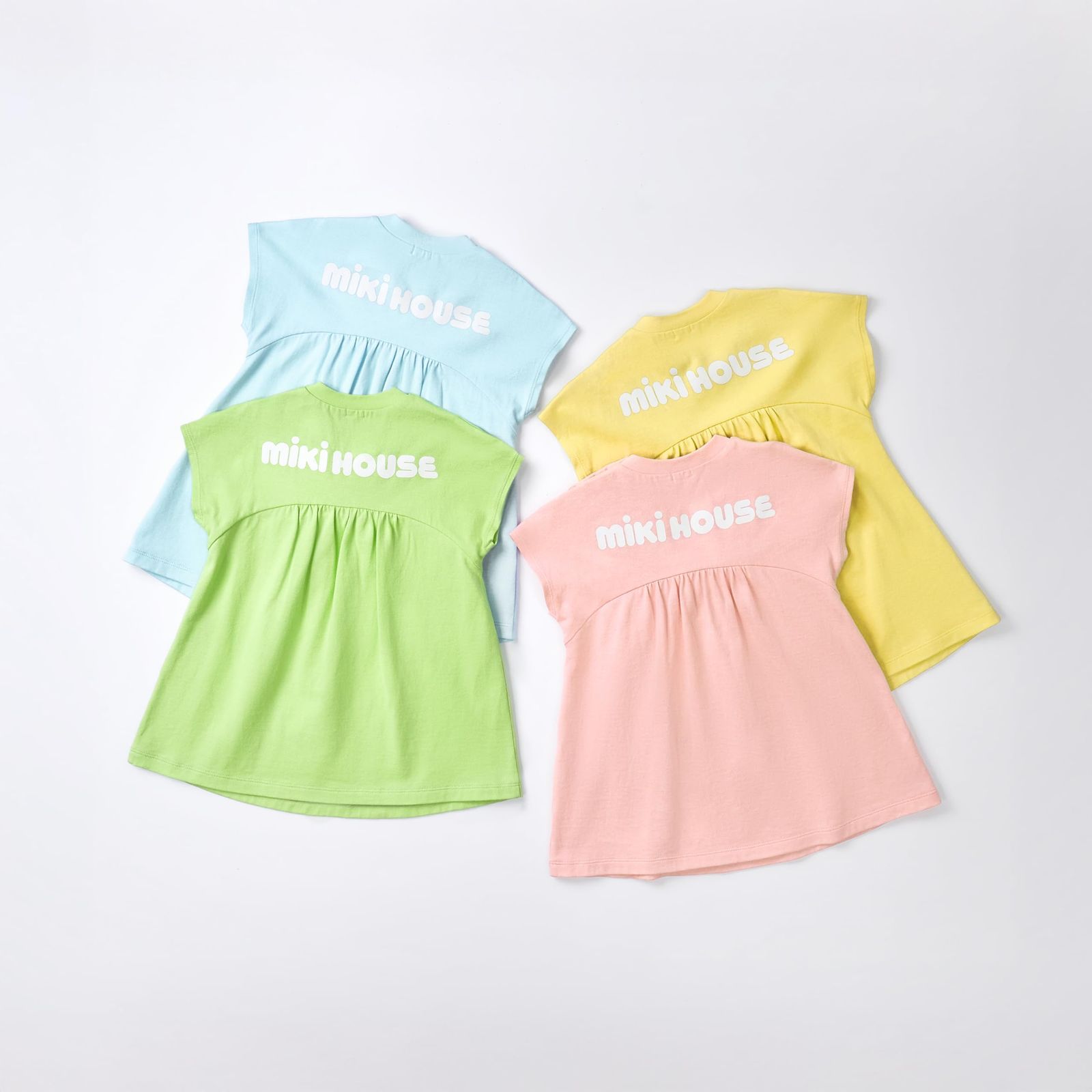 新品 [ミキハウス] WEB限定 バックロゴ半袖ワンピース 無地 ロゴ 女の子 ベビー キッズ 子供服 通園 通学 10-1911-683 100cm 黄