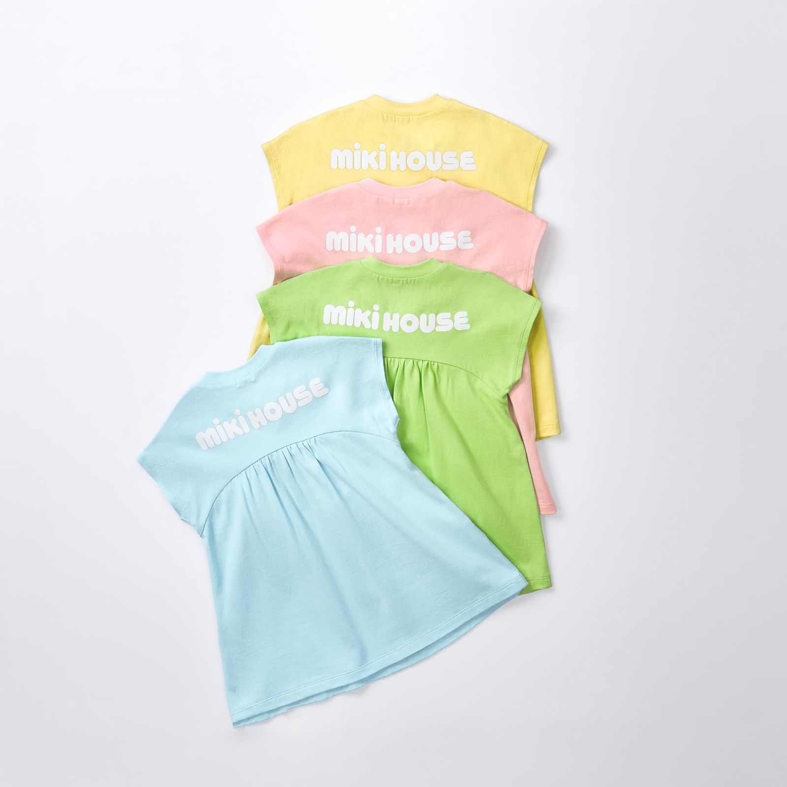 新品 [ミキハウス] WEB限定 バックロゴ半袖ワンピース 無地 ロゴ 女の子 ベビー キッズ 子供服 通園 通学 10-1911-683 100cm 黄