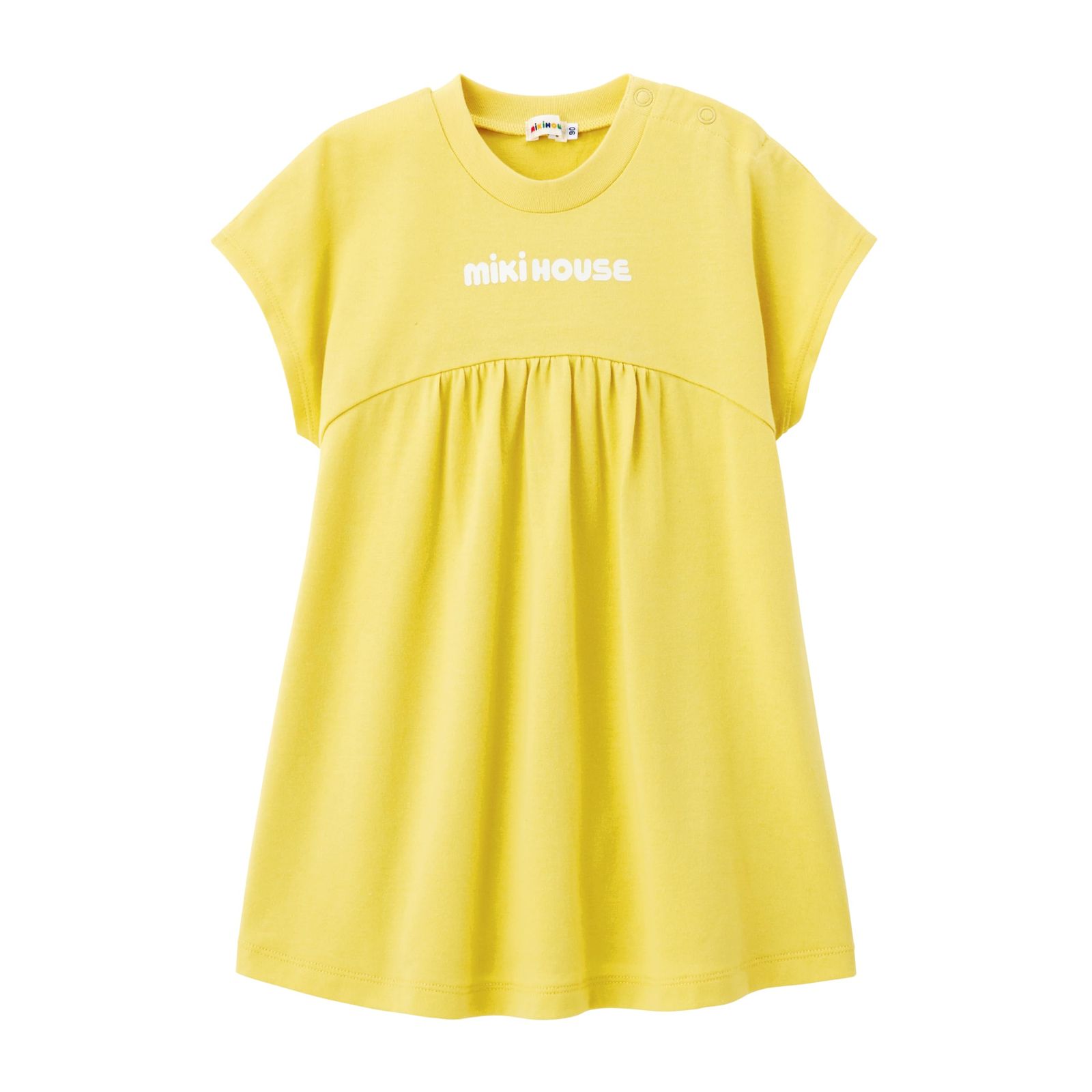 新品 [ミキハウス] WEB限定 バックロゴ半袖ワンピース 無地 ロゴ 女の子 ベビー キッズ 子供服 通園 通学 10-1911-683 100cm 黄