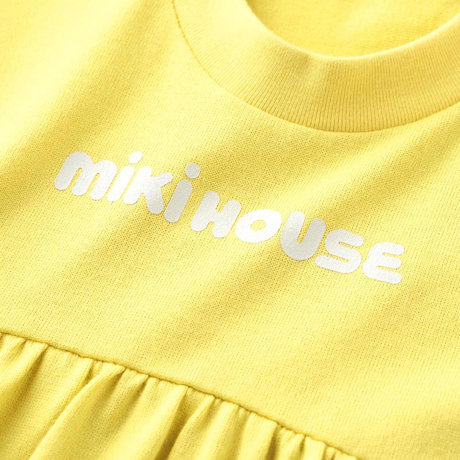 新品 [ミキハウス] WEB限定 バックロゴ半袖ワンピース 無地 ロゴ 女の子 ベビー キッズ 子供服 通園 通学 10-1911-683 100cm 黄
